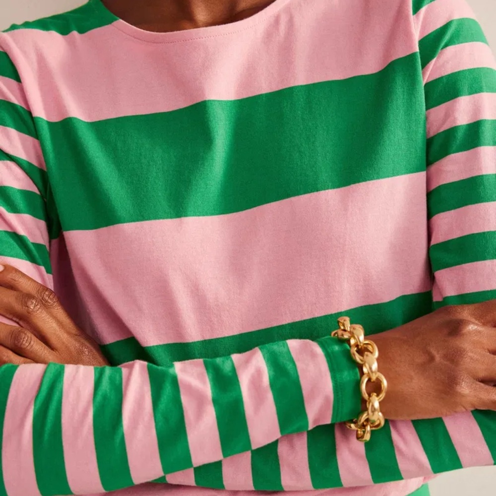 ISO - Boden Striped Long Sleeve Tee in Pink and Green